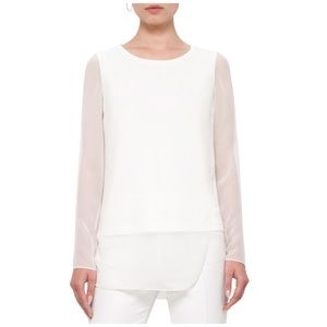 Akris Punto Sheer-Sleeve Layered Top, Cream. Size 10